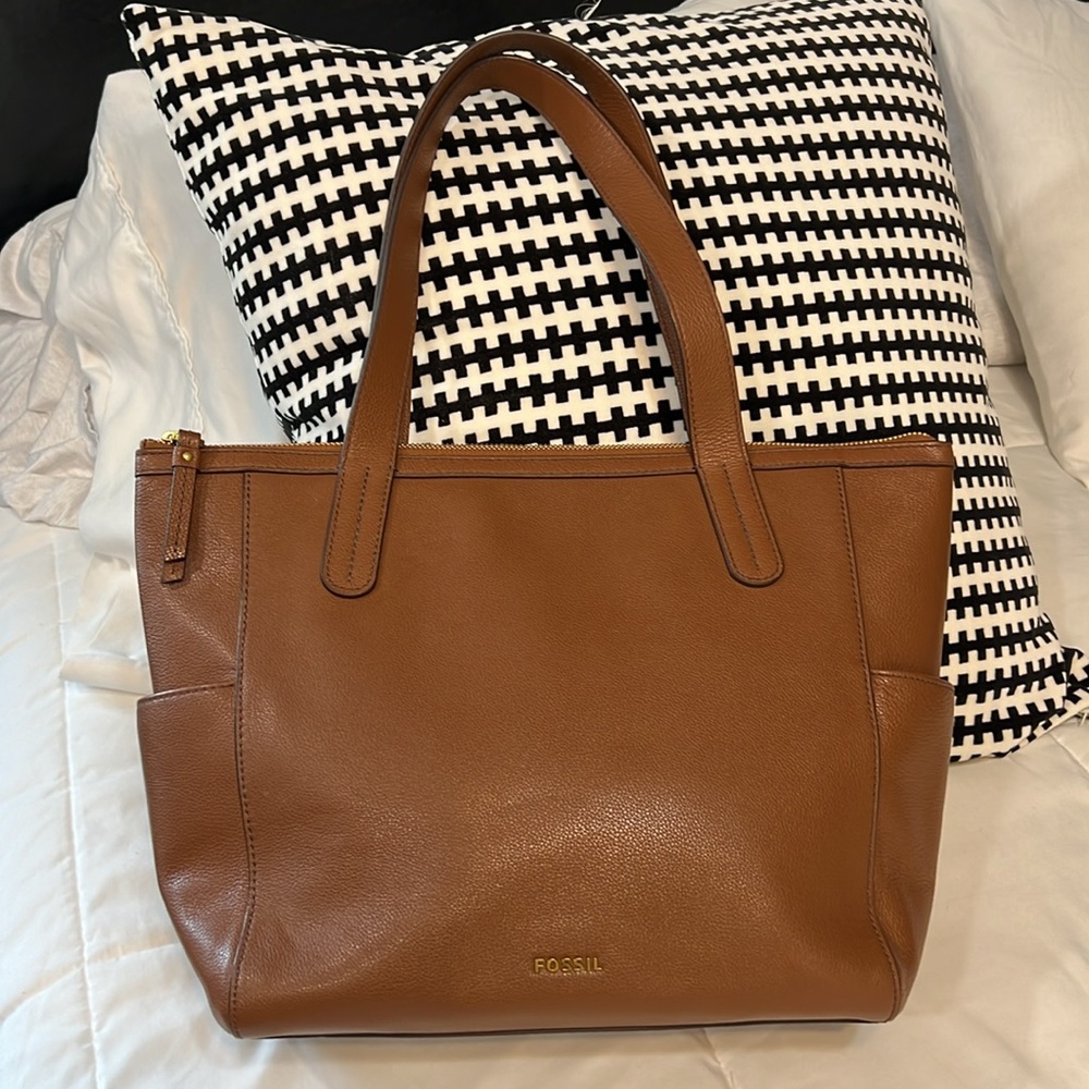 Fossil Brown Leather Tote Bag